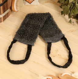 Мочалка банная мужская с ручками Пояс черная 36 см без ручек