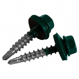 Саморез 4,8*35 сверло,гол.шестигр.с шайбой, RAL 6005 Зеленый мох) Pront