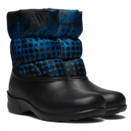 Сапоги зимние женские 327, горошки на бирюзовом, черный Дюна-Аст